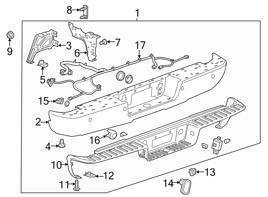 Chevrolet Silverado 1500 Bumper Face Bar (Rear). W/O CORNER STEP